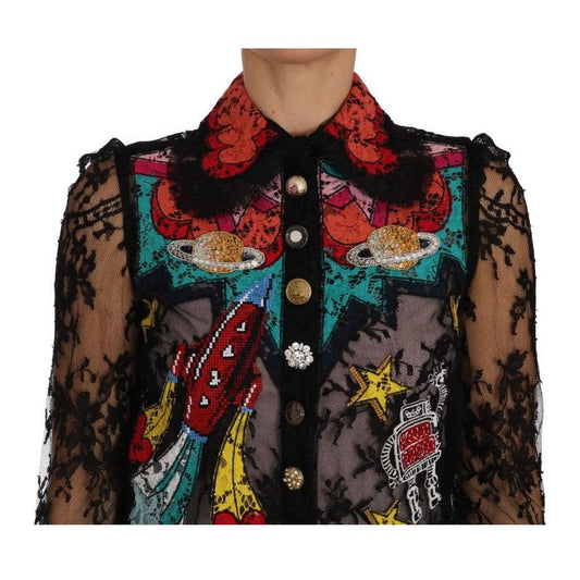 Dolce & Gabbana Floral Lace Embroidered Blouse with Crystals Dolce & Gabbana Black