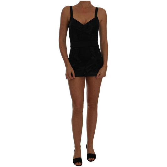 Dolce & Gabbana Elegant Black Floral Stretch Bodysuit Romper Dolce & Gabbana Saddle Brown