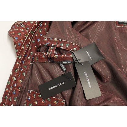 Dolce & Gabbana Bordeaux Leather Boxer Print Jacket Coat Coats & Jackets