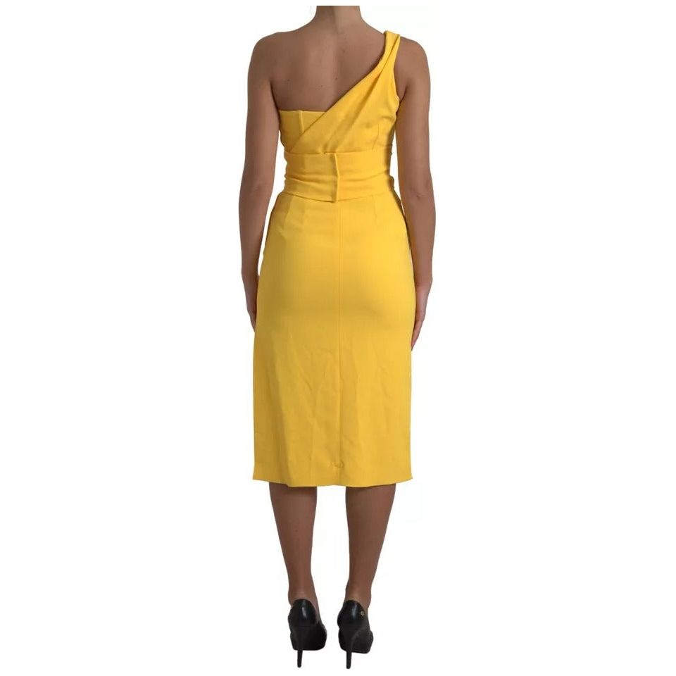 Dolce & Gabbana Yellow One Shoulder Side Slit Midi Dress DR28773#2-40