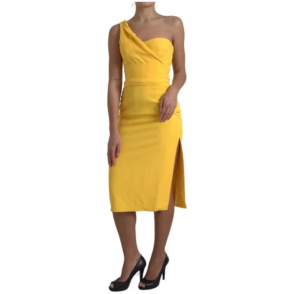 Dolce & Gabbana Yellow One Shoulder Side Slit Midi Dress DR28773#2-40