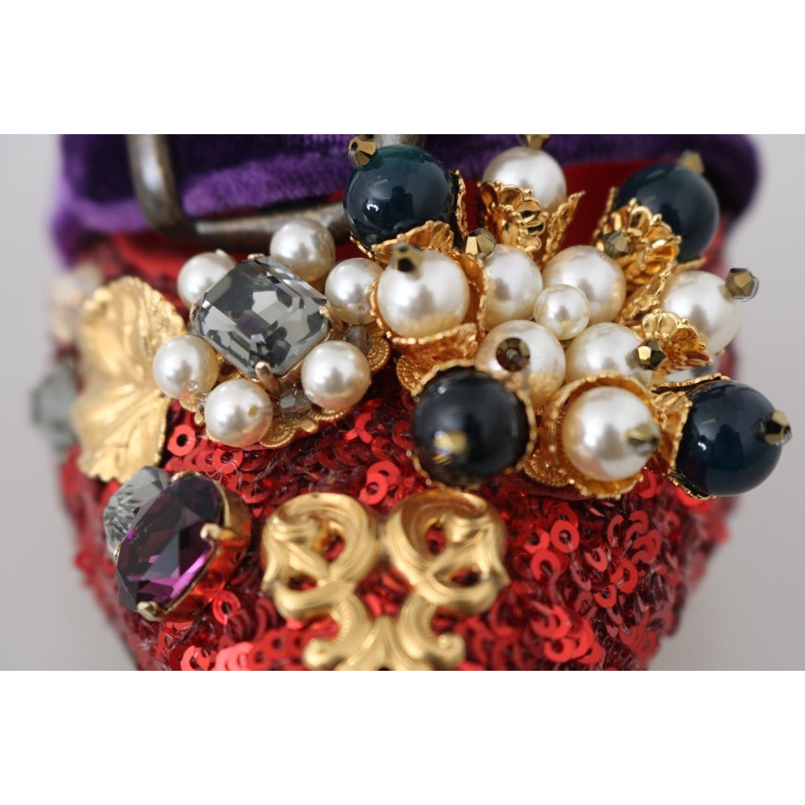 Dolce & Gabbana Red Sequined Crystal Studs Heels Shoes