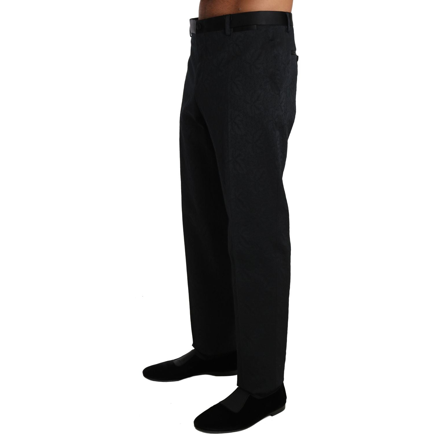 Dolce & Gabbana Black Cotton Brocade Formal Trousers Pants