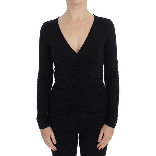 Versace Jeans Elegant V-Neck Black Viscose Blend Sweater Sweater Versace Jeans Tan