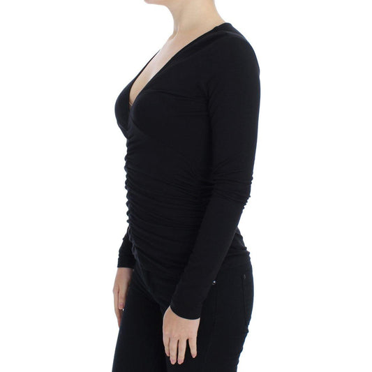 Versace Jeans Elegant V-Neck Black Viscose Blend Sweater Sweater Versace Jeans Black