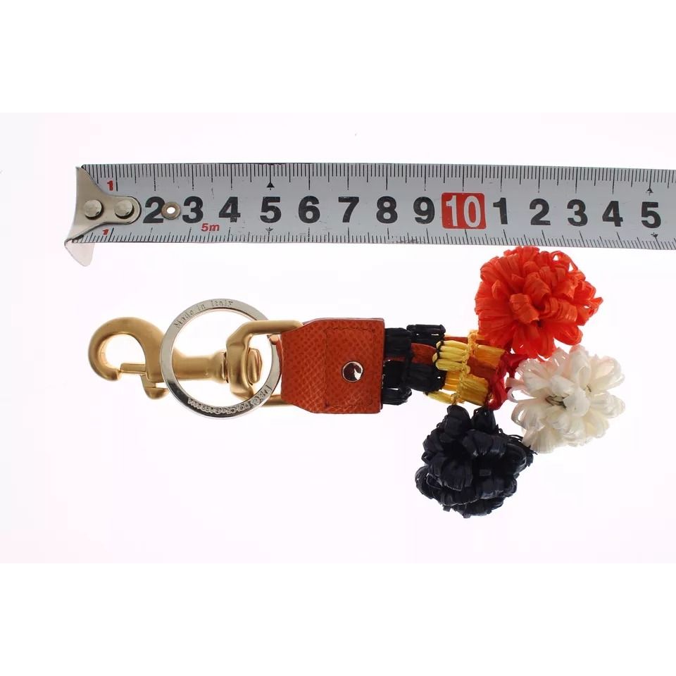 Dolce & Gabbana Brown Gold Raffia Leather Clasp Finder Chain Keyring