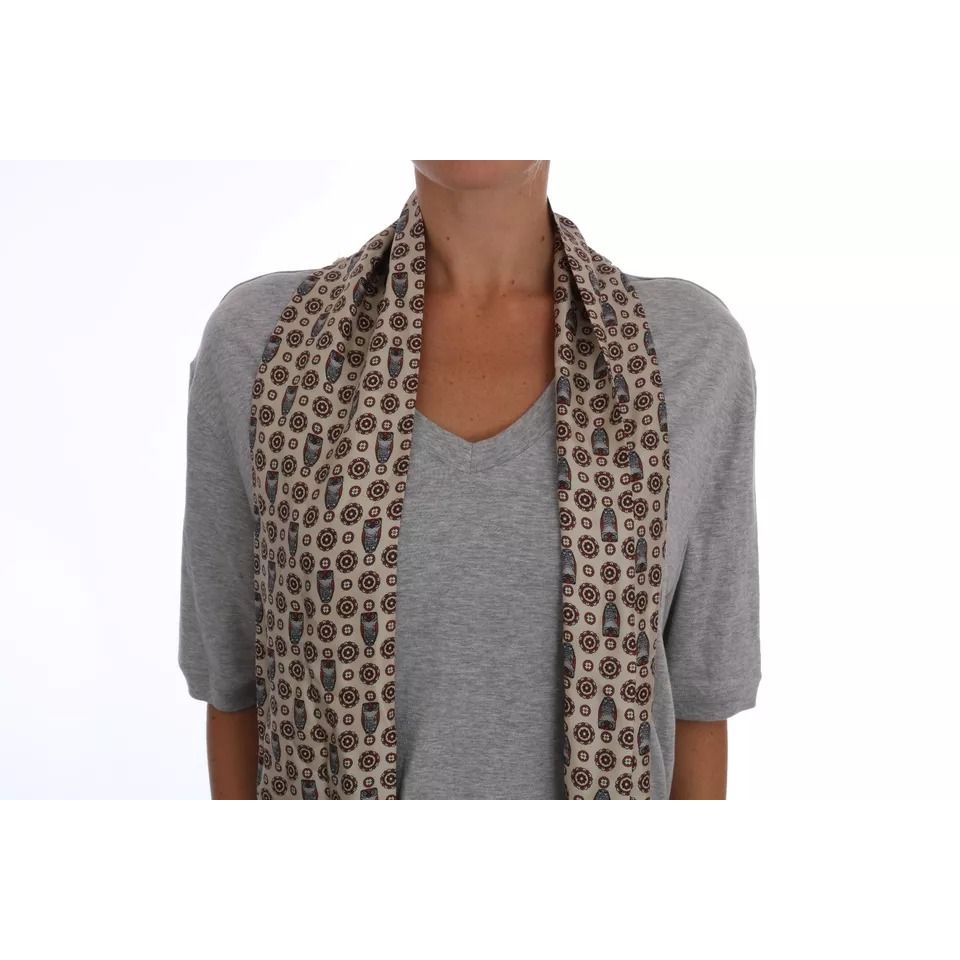 Dolce & Gabbana Gray Cotton Owl Silk Scarf Top T-shirt