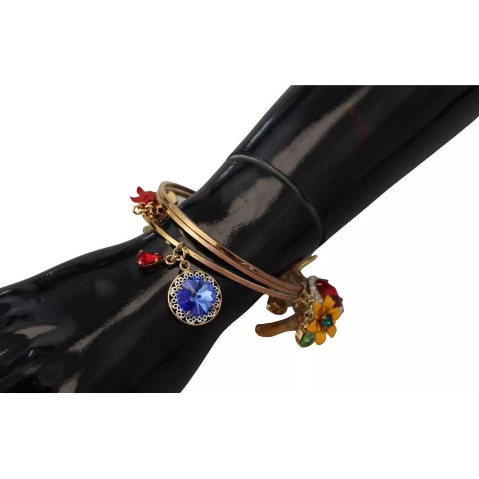 Dolce & Gabbana Multicolor Crystal Gold Tone Brass Bangle Bracelet