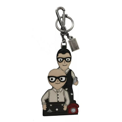 Dolce & Gabbana Silver Leather Dominico Stefano #DGFAMILY Logo Badge Keychain