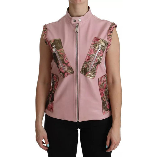 Dolce & Gabbana Pink Leather Sleeveless Vest Jacket Blouse TSH3878-38