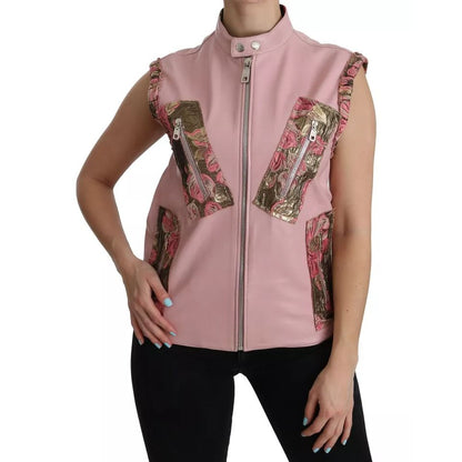Dolce & Gabbana Pink Leather Sleeveless Vest Jacket Blouse