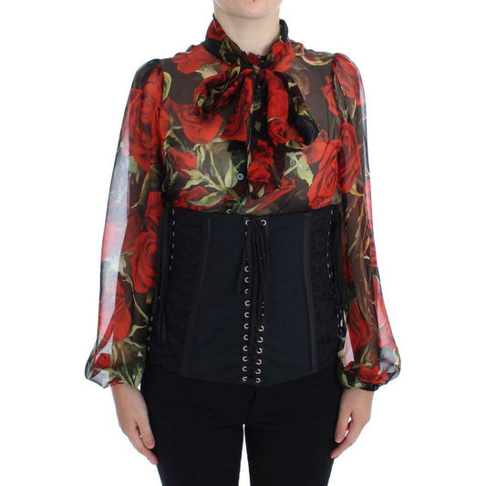 Dolce & Gabbana Elegant Black Floral Brocade Corset Belt Dolce & Gabbana Rosy Brown