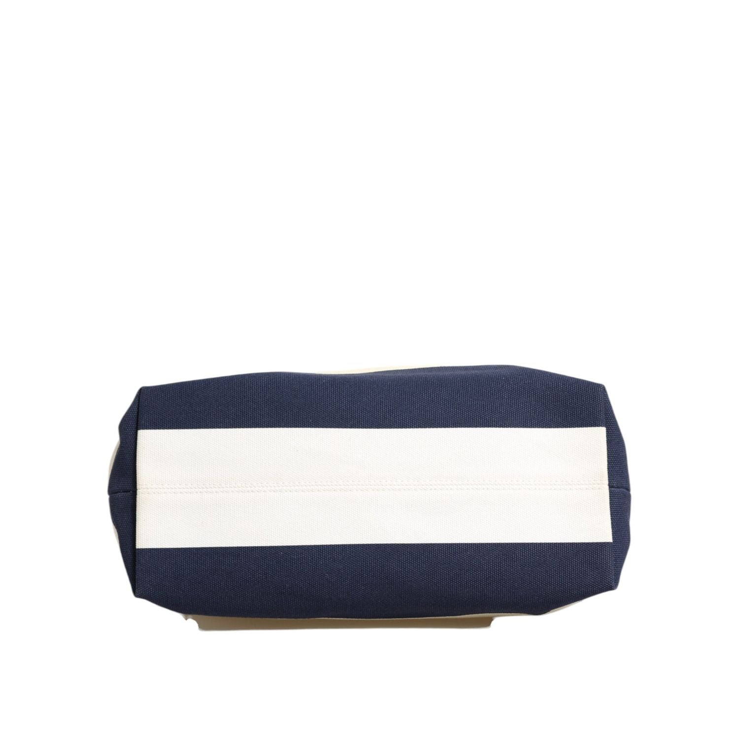 Dolce & Gabbana White Navy Striped Canvas Top Handle Tote Bag