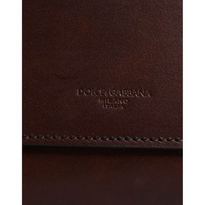 Dolce & Gabbana Brown Leather Logo Embossed Crossbody Bag