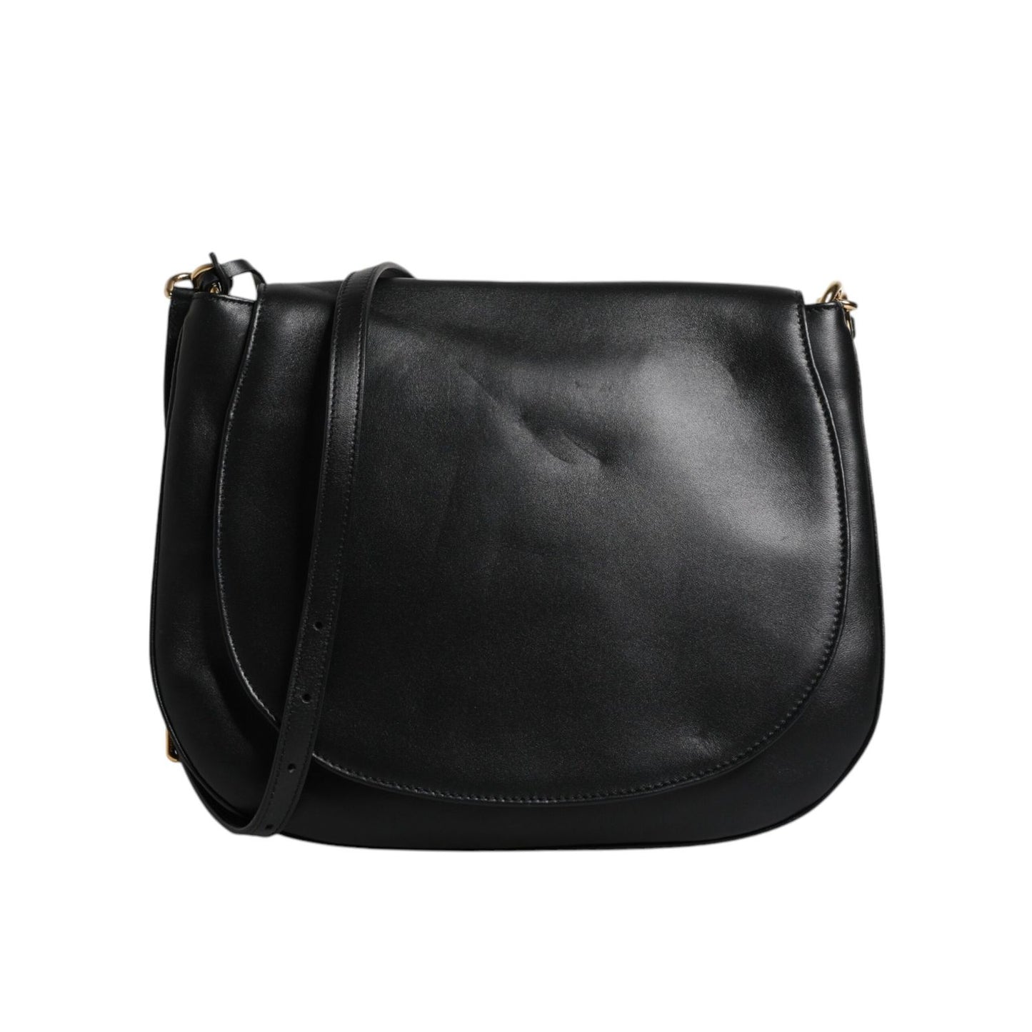 Dolce & Gabbana Black Leather Flap Saddle Shoulder Bag