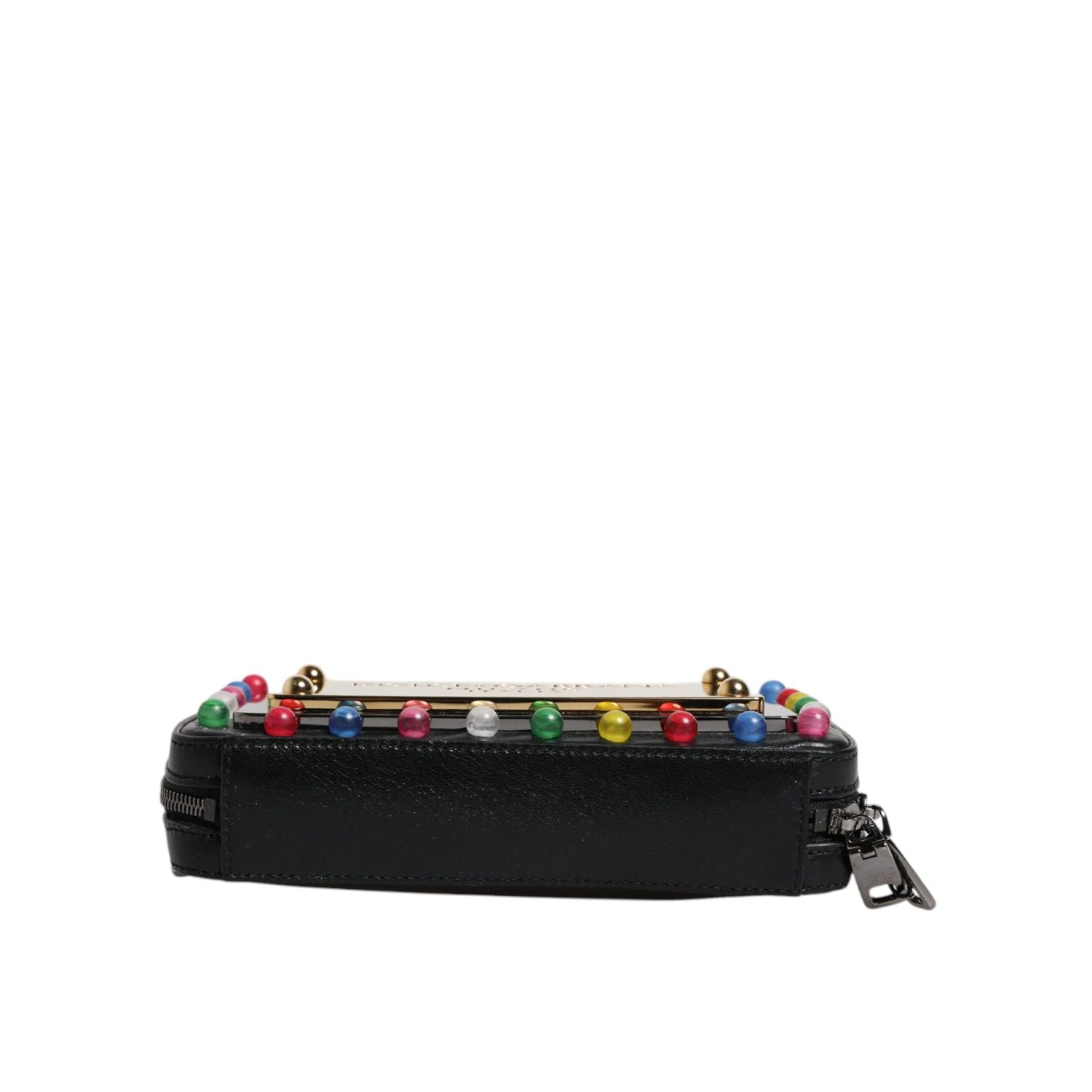 Dolce & Gabbana Black Leather LED Logo Wrist Strap Clutch Bag