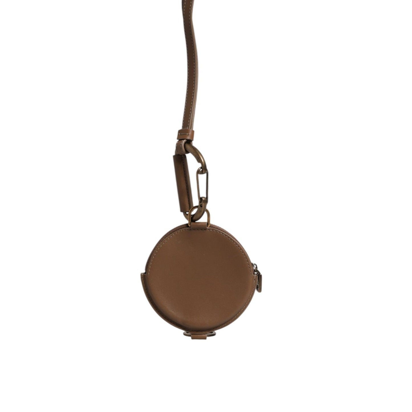 Dolce & Gabbana Brown Round Leather DG Logo Coin Purse Lanyard Wallet