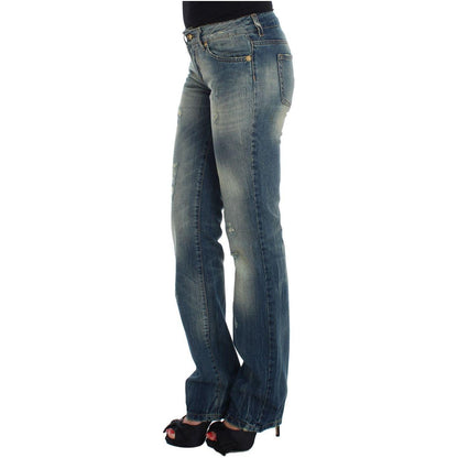 Cavalli Blue Cotton Low Waist Jeans Jeans & Pants