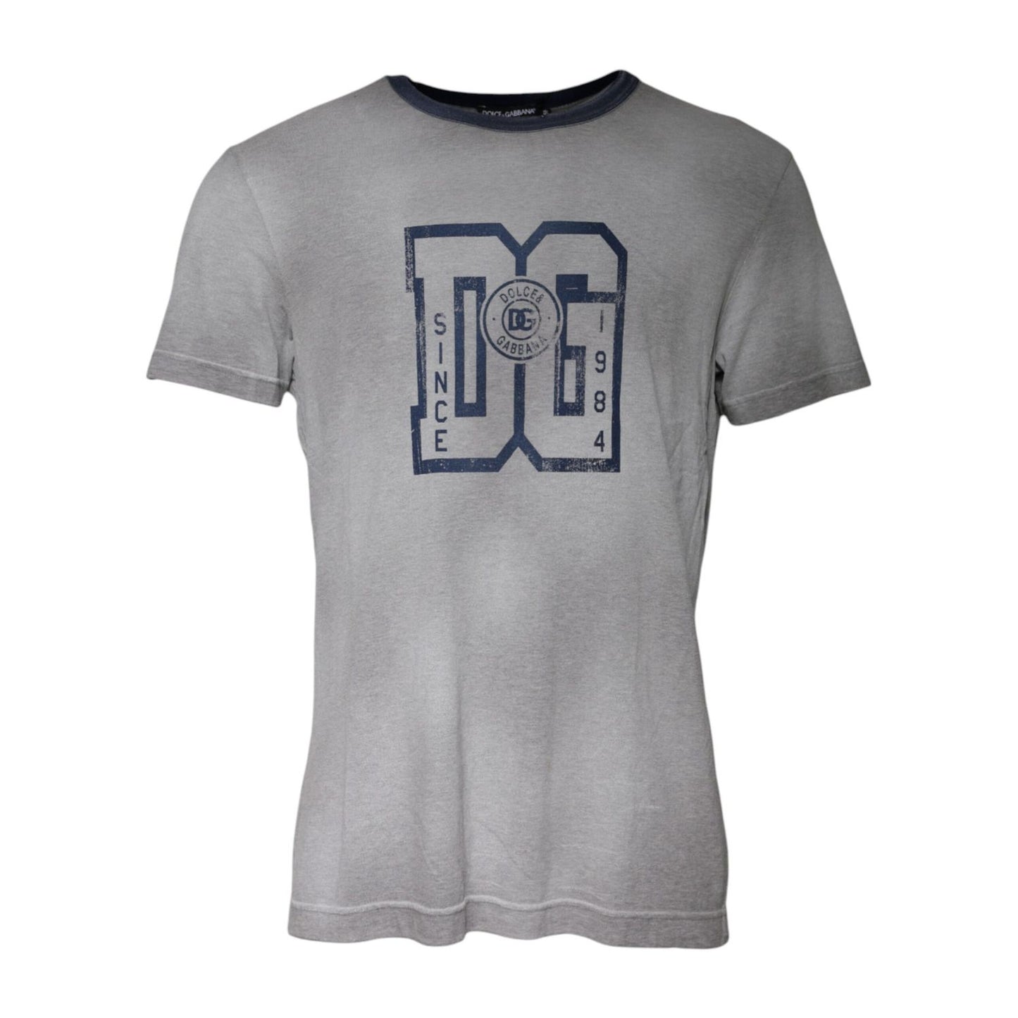 Dolce & Gabbana Gray Logo Print Cotton Crew Neck T-shirt