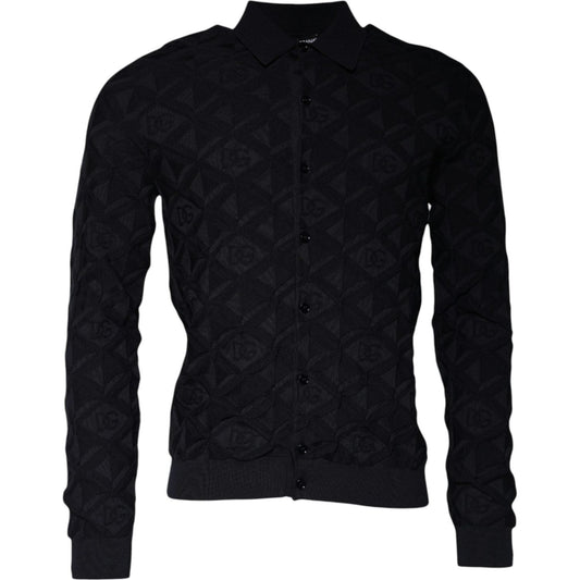 Dolce & Gabbana Black Silk Crew Neck Men Cardigan Sweater
