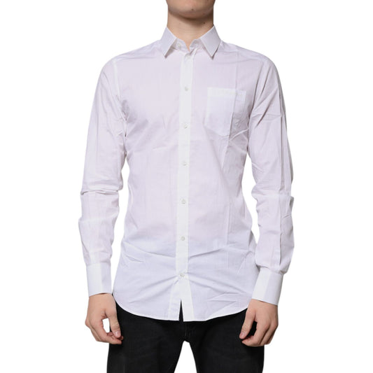 Dolce & Gabbana White Cotton Long Sleeves GOLD Dress Shirt