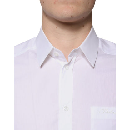 Dolce & Gabbana White Cotton Long Sleeves GOLD Dress Shirt