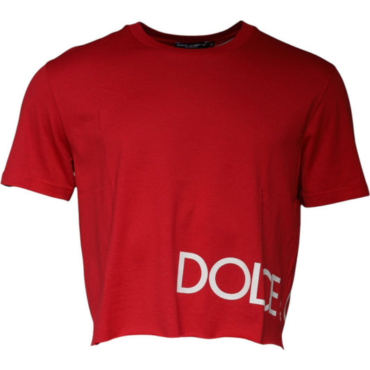 Dolce & Gabbana Red Logo Print Cropped Crew Neck T-shirt
