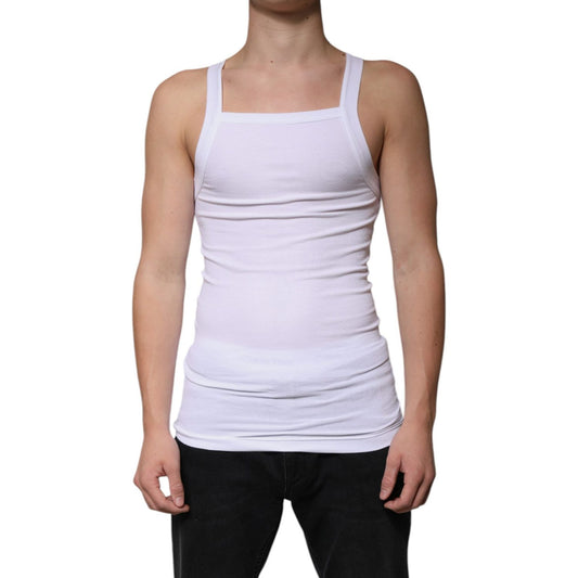 Dolce & Gabbana White Cotton Sleeveless Square Neck Tank T-shirt