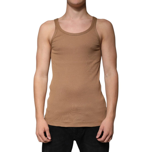 Dolce & Gabbana Brown Cotton Sleeveless Round Neck Tank T-shirt
