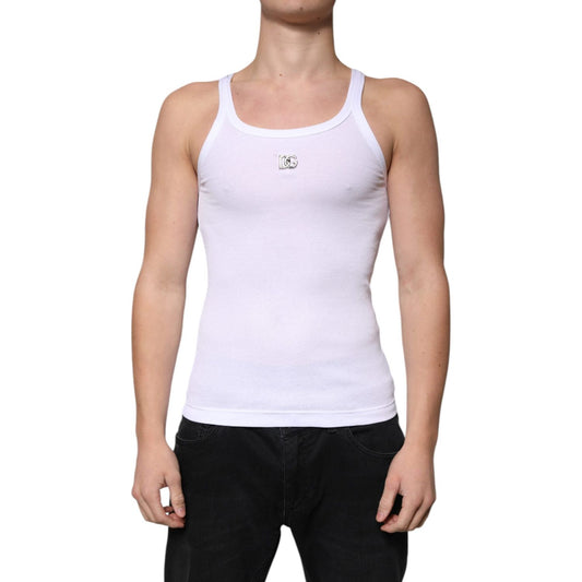 Dolce & Gabbana White Cotton DG Sleeveless Round Neck T-shirt