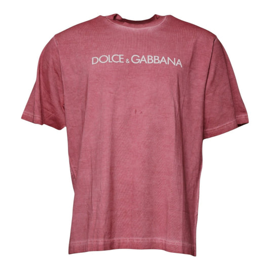 Dolce & Gabbana Pink Logo Print Cotton Crew Neck T-shirt