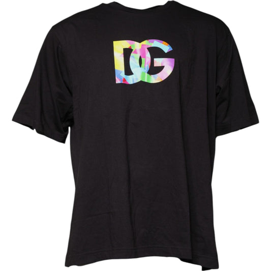 Dolce & Gabbana Black Logo Print Cotton Crew Neck T-shirt