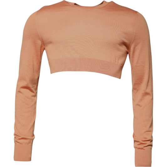 Dolce & Gabbana Beige Wool Crewneck Pullover Cropped Sweater