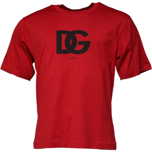 Dolce & Gabbana Red Logo Print Cotton Crew Neck T-shirt
