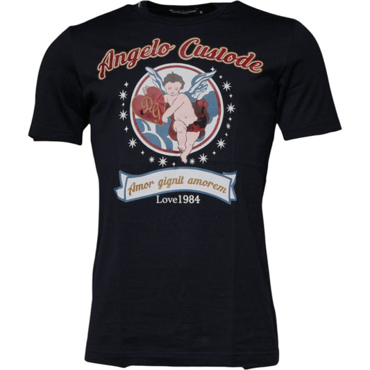 Dolce & Gabbana Blue Cotton Angel Print Short Sleeves T-shirt
