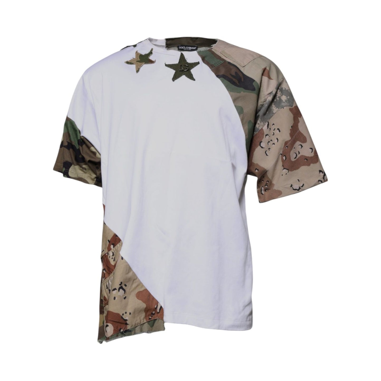 Dolce & Gabbana White Camouflage Cotton Crew Neck T-shirt
