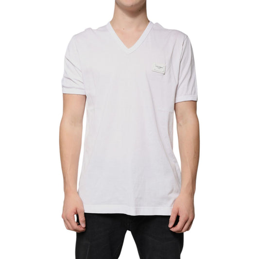 Dolce & Gabbana White Logo V-neck Short Sleeve T-shirt TSH87693-56