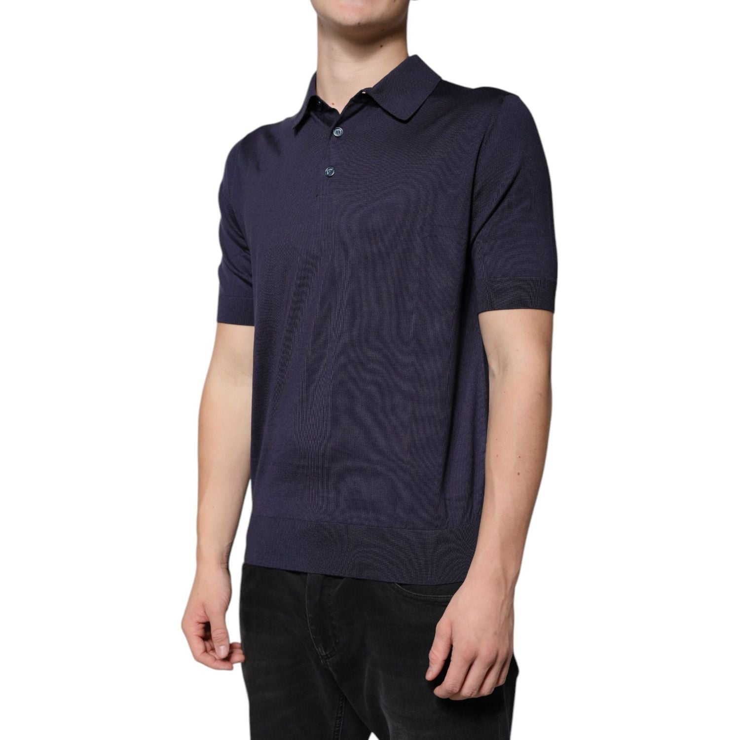 Dolce & Gabbana Blue Silk Collared Short Sleeves Polo T-shirt