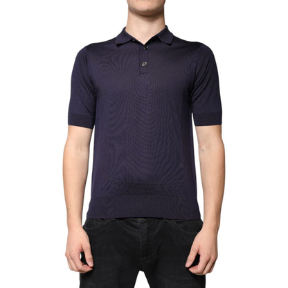 Dolce & Gabbana Blue Silk Collared Short Sleeves Polo T-shirt