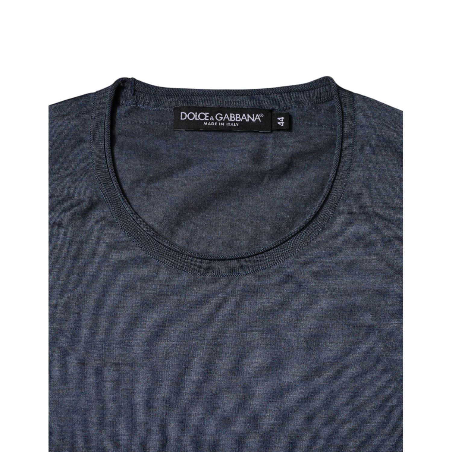 Dolce & Gabbana Dark Gray Silk Crew Neck Pullover Sweater