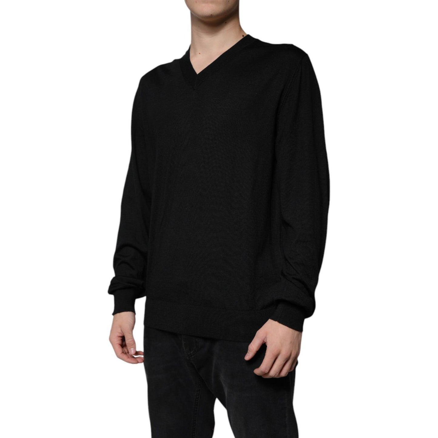 Dolce & Gabbana Black Cashmere V-neck Pullover Sweater