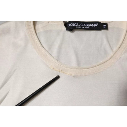 Dolce & Gabbana Off White Silk Crew Neck Short Sleeve T-shirt
