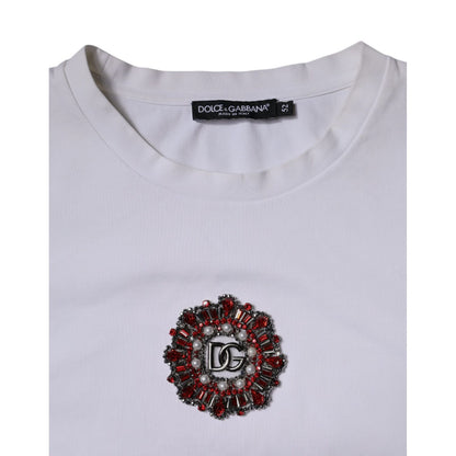 Dolce & Gabbana White Logo Embellished Crew Neck T-shirt
