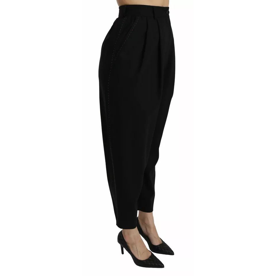 Dolce & Gabbana Black Wool High Waist Pleat Front Cropped Pants