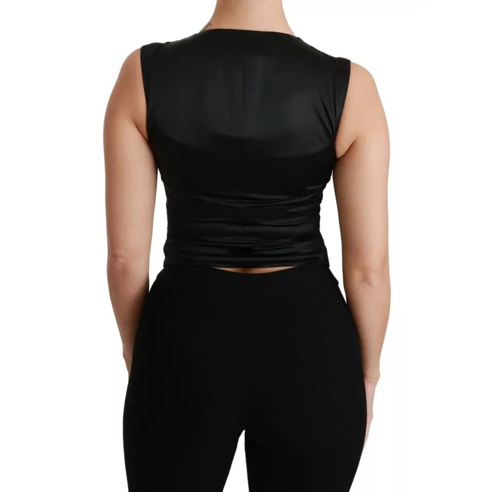 Dolce & Gabbana Black Lace Waistcoat Slim Vest Silk Top
