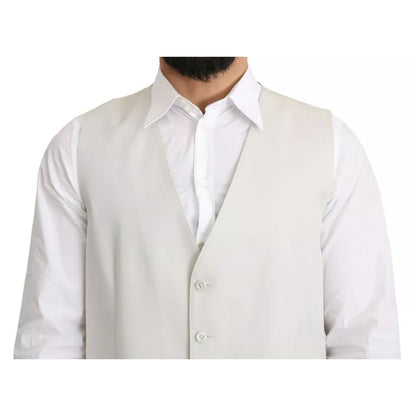 Dolce & Gabbana Off-White Cotton Silk Formal Coat Vest
