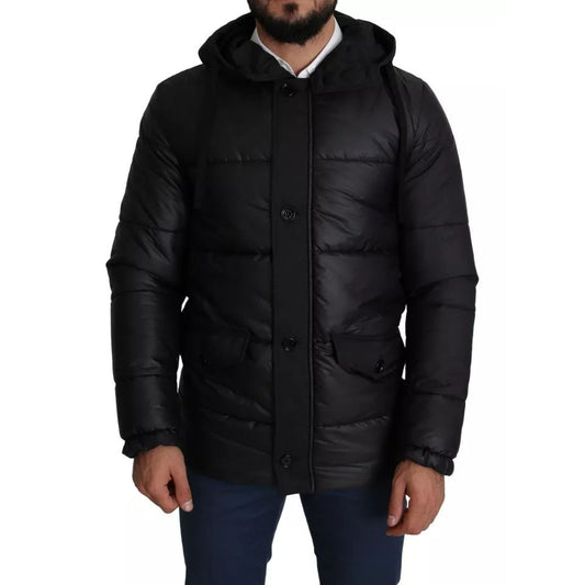 Dolce & Gabbana Black Hooded Polyester Men Coat Puffer Jacket