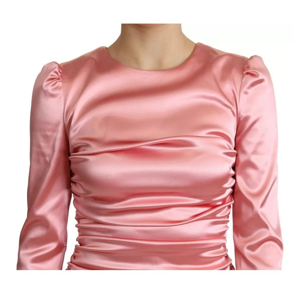 Dolce & Gabbana Pink Long Sleeves Bodycon Sheath Midi Dress