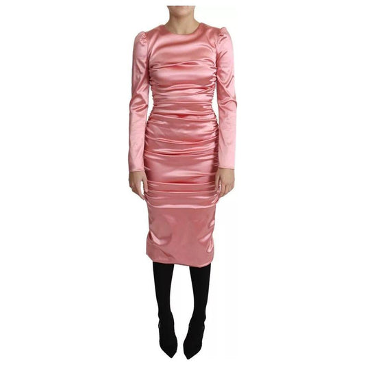 Dolce & Gabbana Pink Long Sleeves Bodycon Sheath Midi Dress
