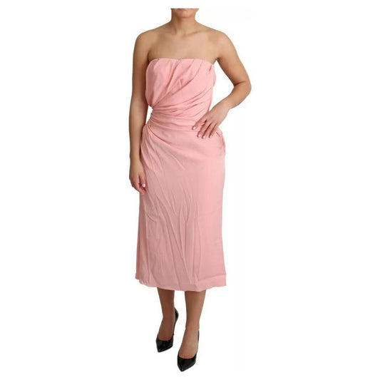 Dolce & Gabbana Pink Silk Stretch Strapless Sheath Midi Dress